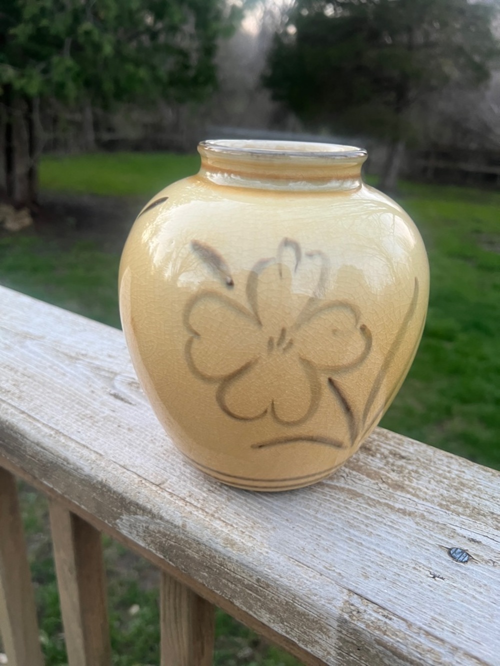 Vintage Hyalyn Cream Floral Ceramic Vase